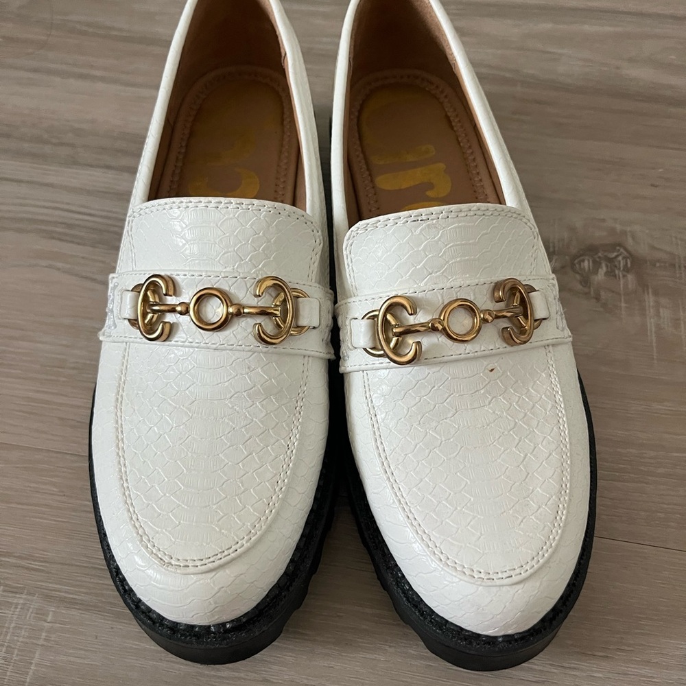 Sam Edelman CIRCUS White Faux-Snakeskin Loafer with Gold Bit